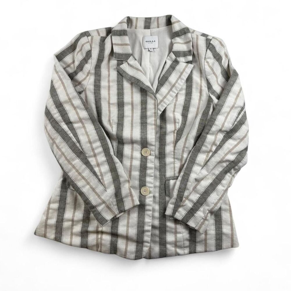 Gilli Women’s Blazer Size S White Green Striped Lightweight Preppy